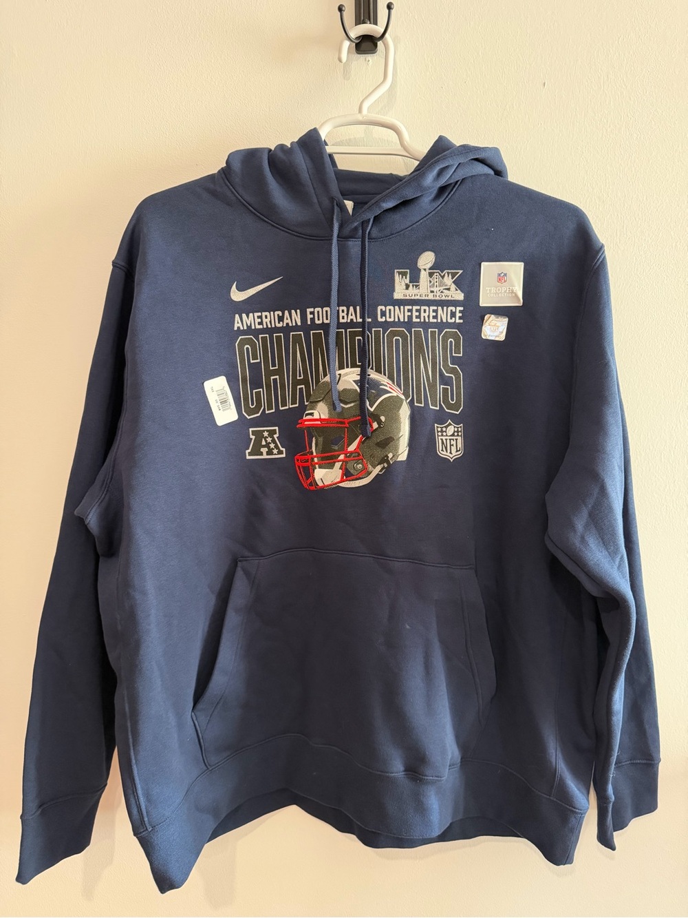 NWT Nike Navy AFC Patriots Champions Crewneck Hoodie with Helmet Graphic XXL